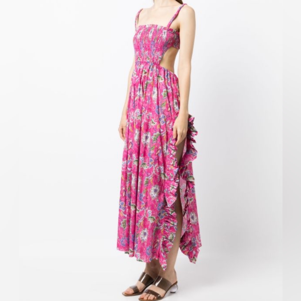 Caroline Constas Margo Floral Long Dress Pink Floral Paisley